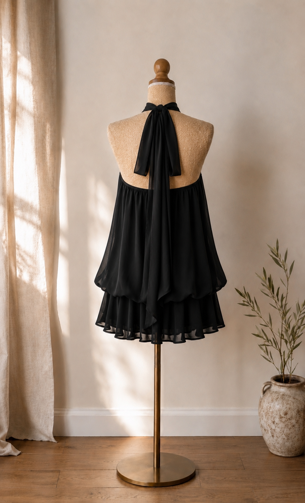 Robe Courte Noire Dos Nu Fluide - Élégante & Chic