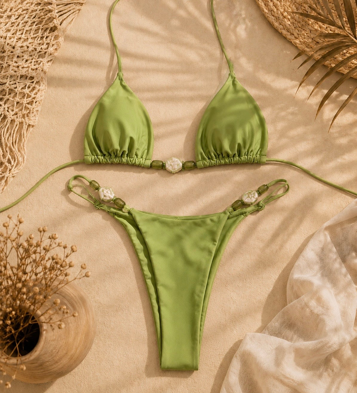 Bikini Perlé Bohème Chic – Maillot Deux Pièces Taille Haute