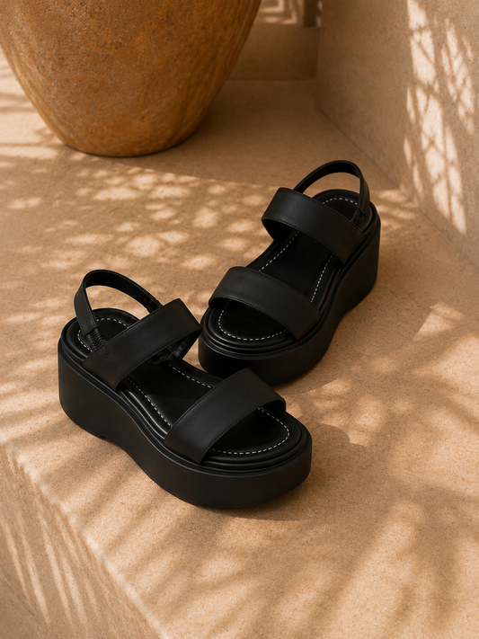Sandales Plateforme Minimalistes Noires – Élégance Moderne