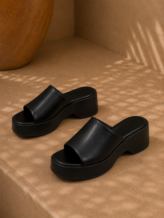 Sandales Plateformes Noires – Style Minimaliste & Chic