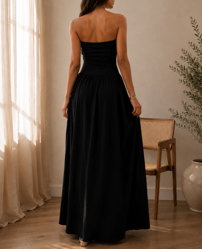 Robe Longue Bustier Marron/Noire - Dos Nu Élégant - Style bohème