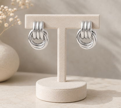 Boucles d’Oreilles Anneaux Entrelacés – Acier Inoxydable Doré & Argenté