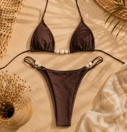 Bikini Perlé Bohème Chic – Maillot Deux Pièces Taille Haute