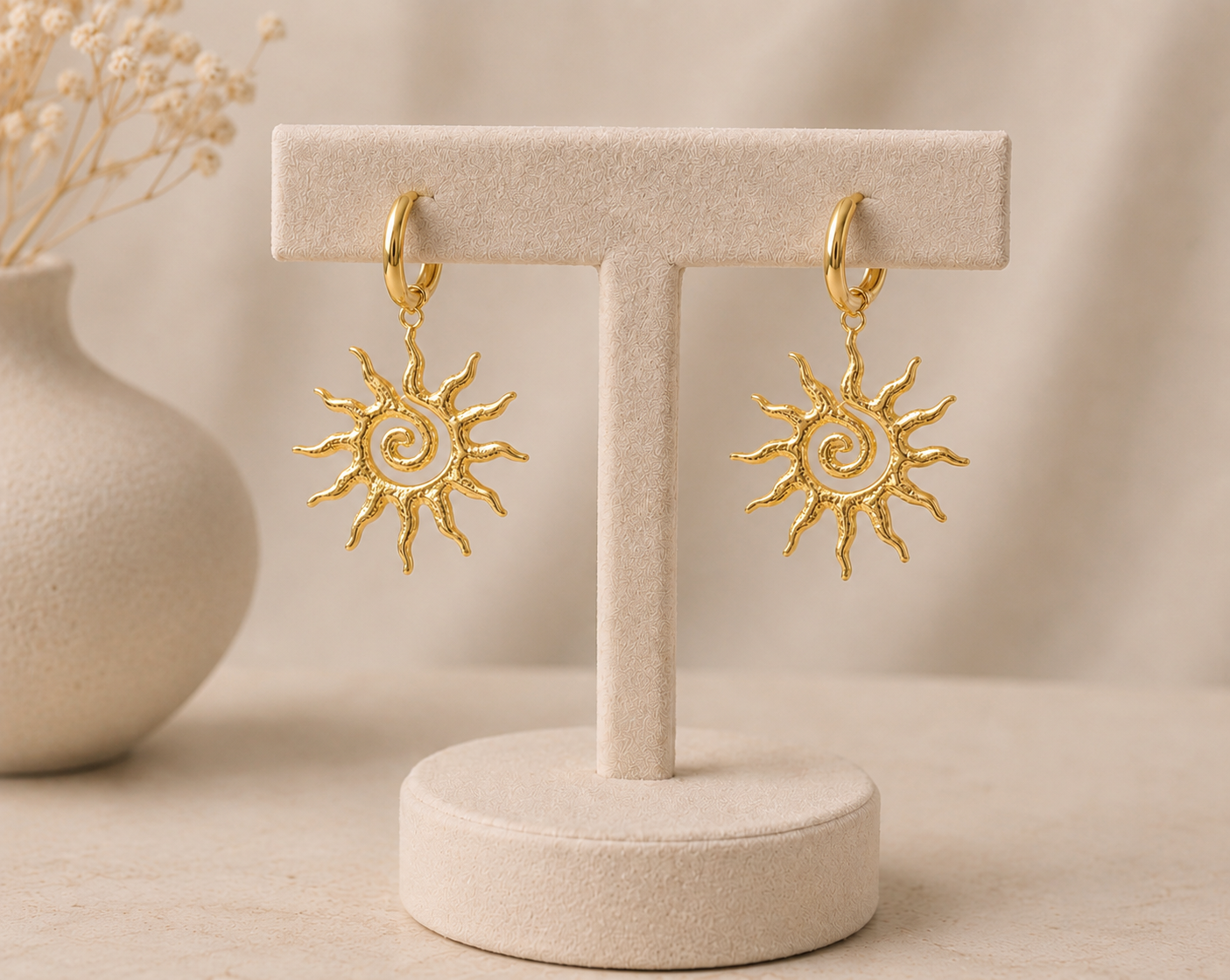 Boucles d’Oreilles Soleil – Acier Inoxydable Doré & Argenté