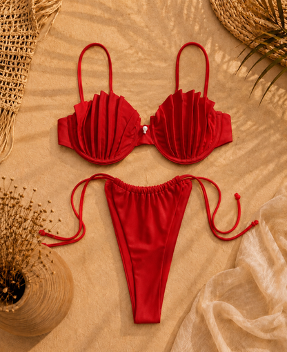 Maillot de Bain Coquillage Femme Taille Haute Échancrée – Noir, Blanc ou Rouge