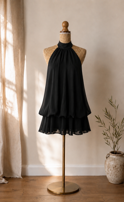 Robe Courte Noire Dos Nu Fluide - Élégante & Chic
