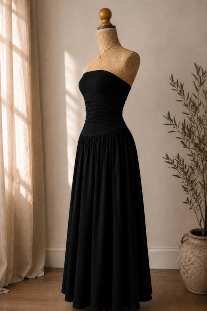 Robe Longue Bustier Marron/Noire - Dos Nu Élégant - Style bohème