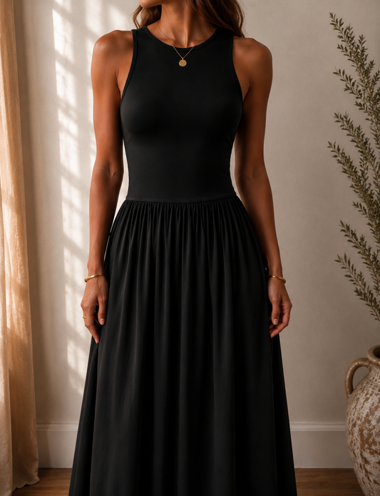 Robe longue noire minimaliste & élégante