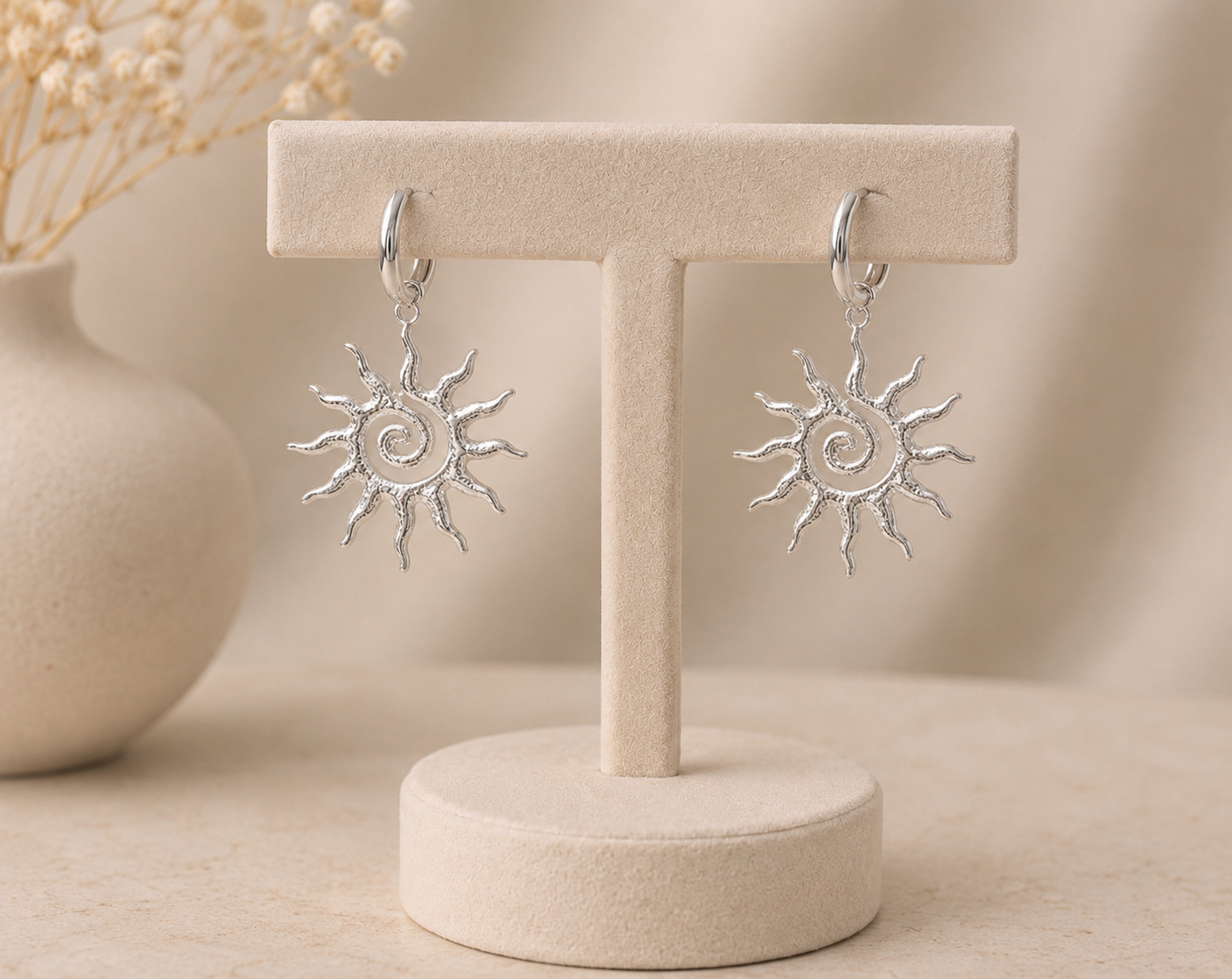 Boucles d’Oreilles Soleil – Acier Inoxydable Doré & Argenté
