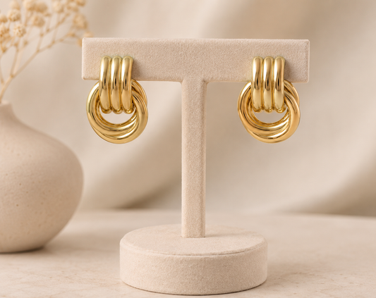 Boucles d’Oreilles Anneaux Entrelacés – Acier Inoxydable Doré & Argenté