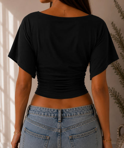 Top Noir Col V - Coupe Fluide & Taille Ajustée