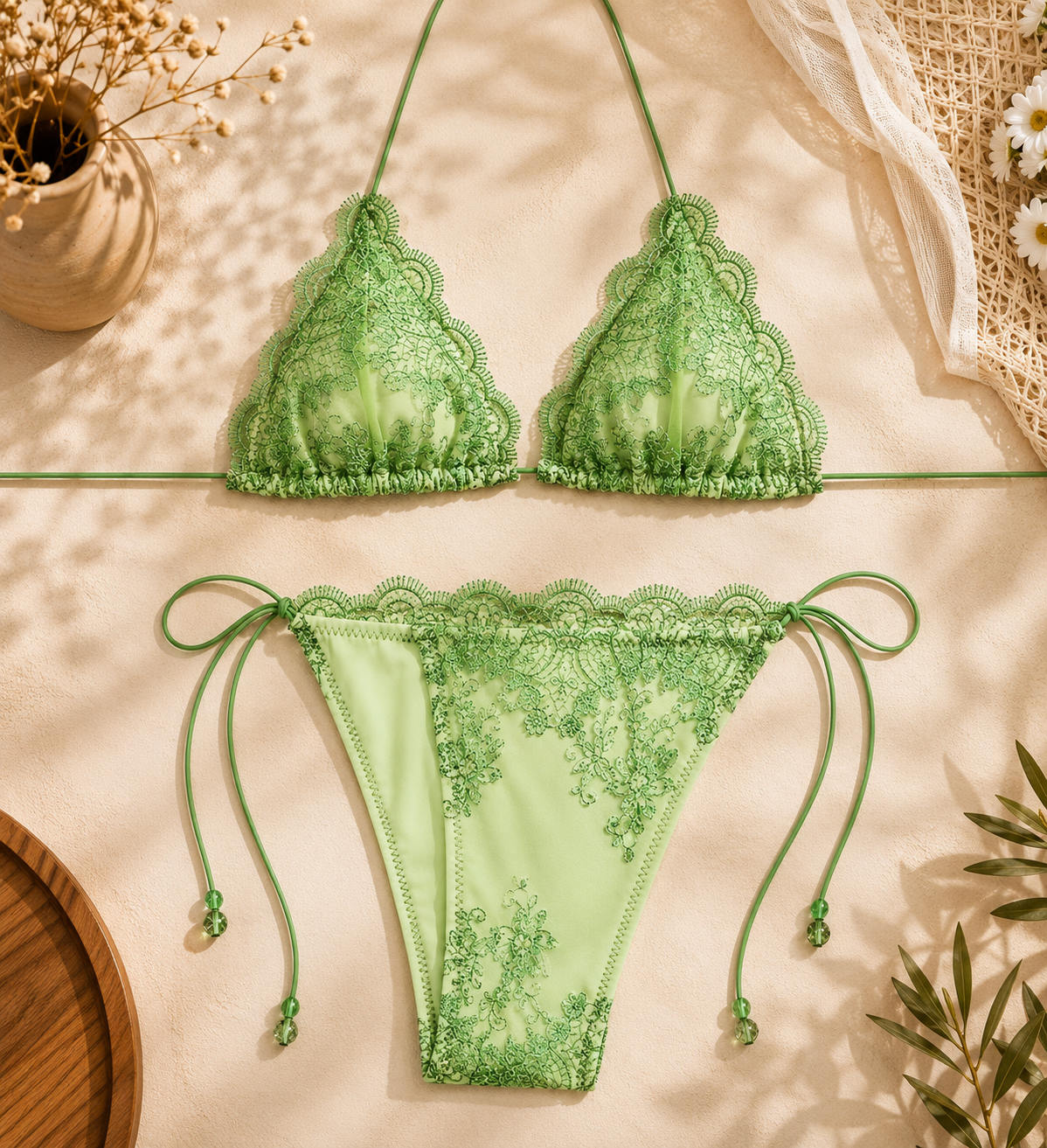 Maillot de Bain Dentelle Bohème Chic – Bikini Féminin & Élégant Été