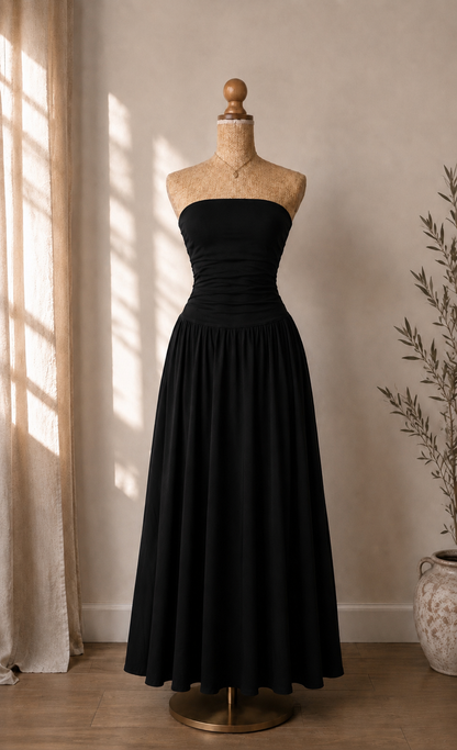 Robe Longue Bustier Marron/Noire - Dos Nu Élégant - Style bohème