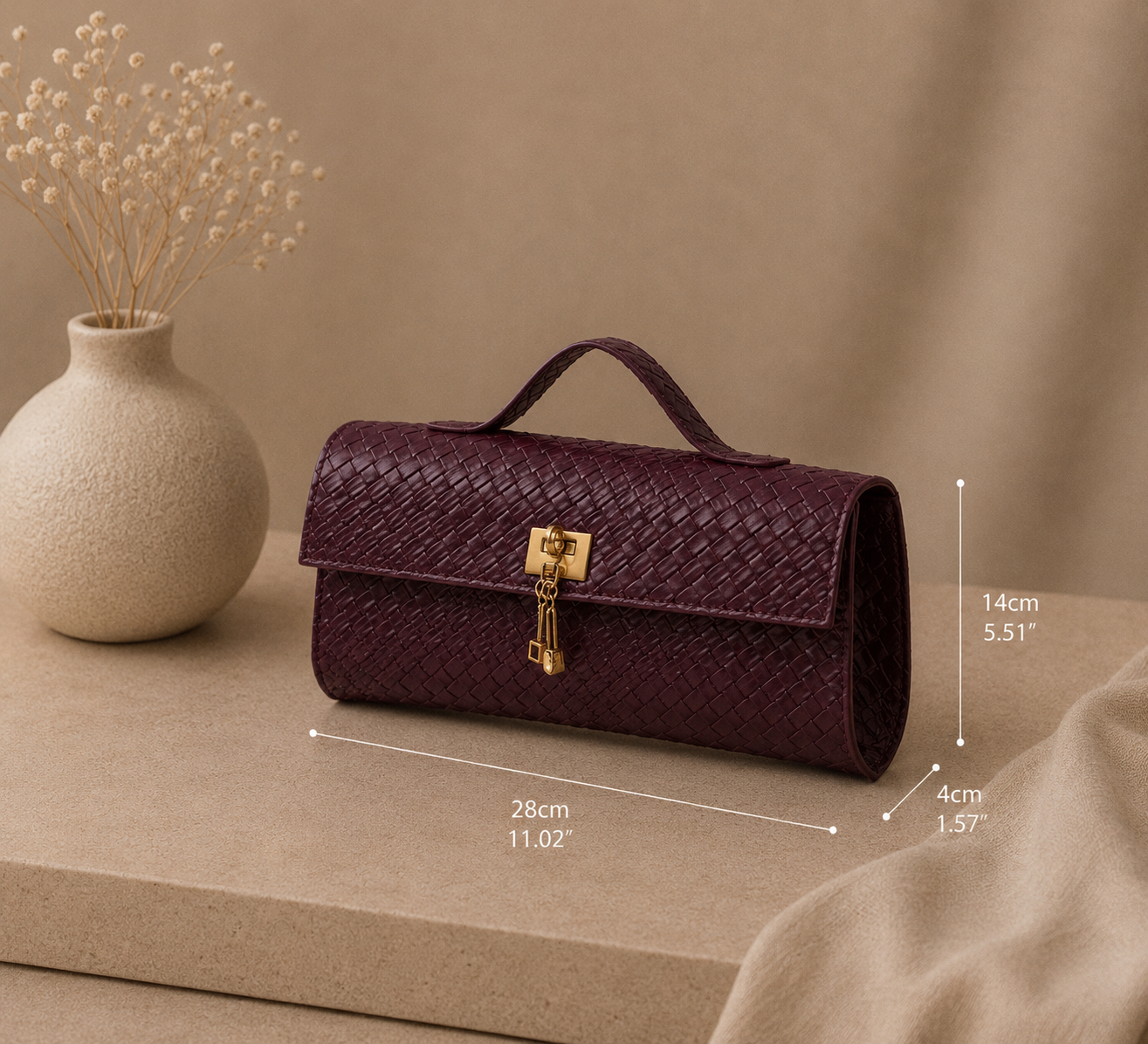Sac “Élégance Tressée” – Sac Bohème Chic Bordeaux