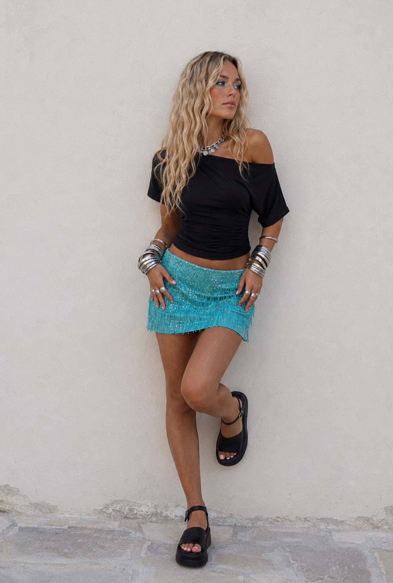Top Noir Asymétrique Drapé - Coupe One Shoulder